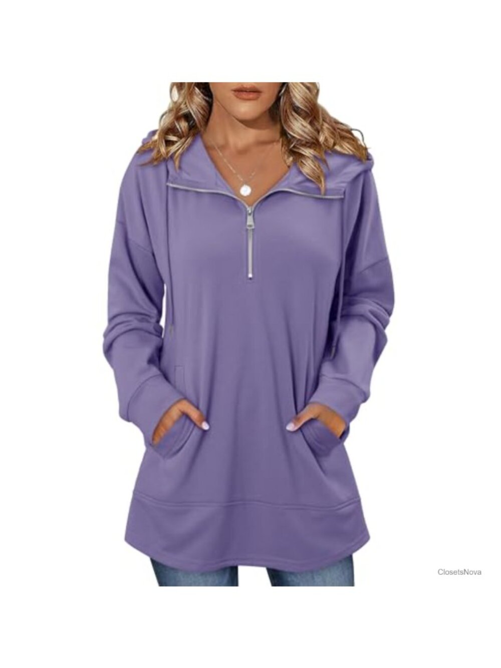 Quarter Zip Hoodie Pullover Sweatshirt Polyester Cotton Blend Soft